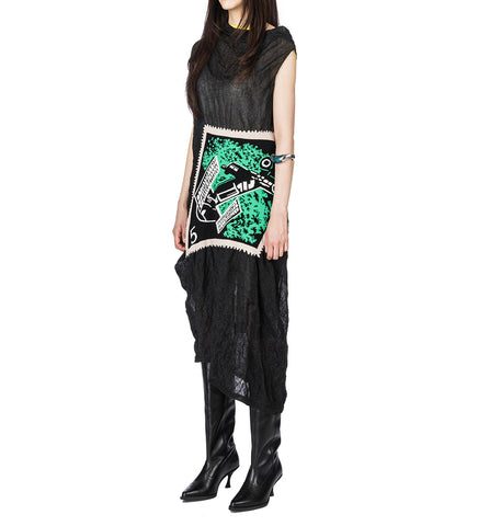 SATELLITE KNIT DRESS LAVA BLACK/GREEN INTARSIA