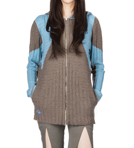 DAKOTA OVERSIZED HOODED KNIT SEPIA/CELESTE BLUE
