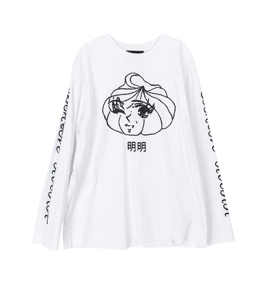 DIM SUM LOGO PRINT LONG SLEEVE T-SHIRT WHITE/BLACK