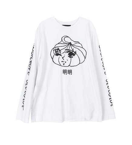 DIM SUM LOGO PRINT LONG SLEEVE T-SHIRT WHITE/BLACK