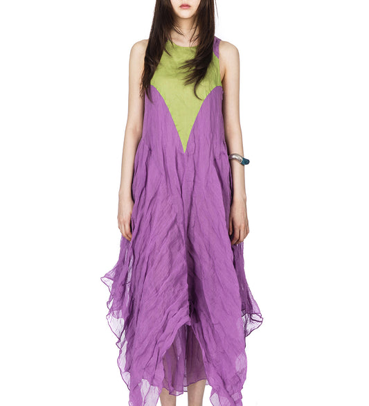 SHURA SLEEVELESS DRESS LILAC/KELLY GREEN