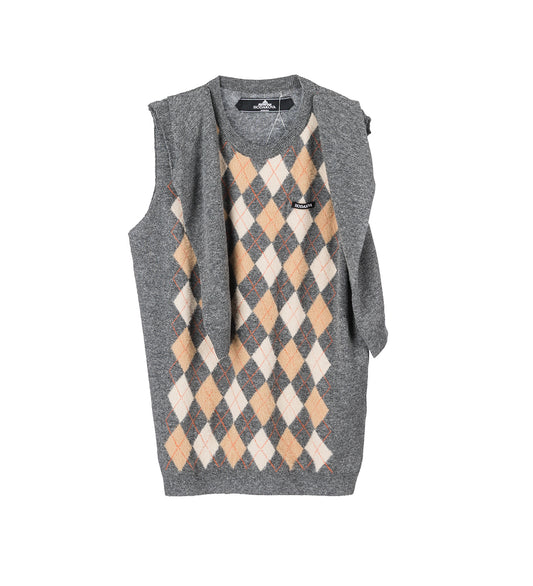 KNITTED SLEEVE VEST GREY