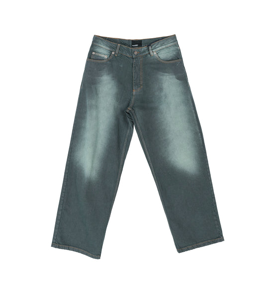 SUN DYED BAGGY DENIM PANTS DARK GREEN