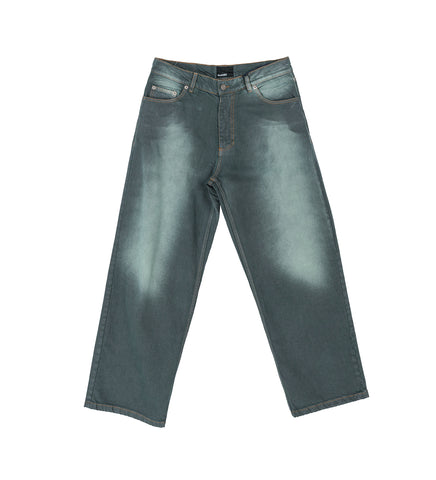 SUN DYED BAGGY DENIM PANTS DARK GREEN