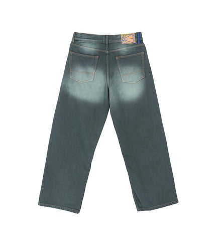 SUN DYED BAGGY DENIM PANTS DARK GREEN