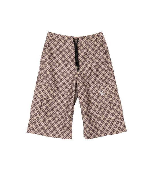 POLY TARTAN 3 QUARTER CARGO PANTS BROWN