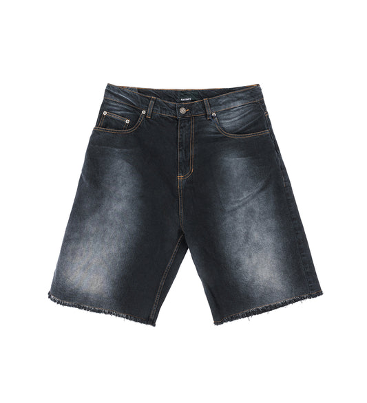 SUN DYED BAGGY DENIM SHORTS BLACK
