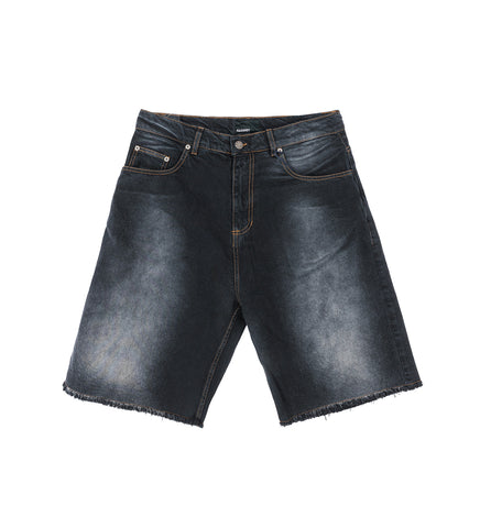 SUN DYED BAGGY DENIM SHORTS BLACK