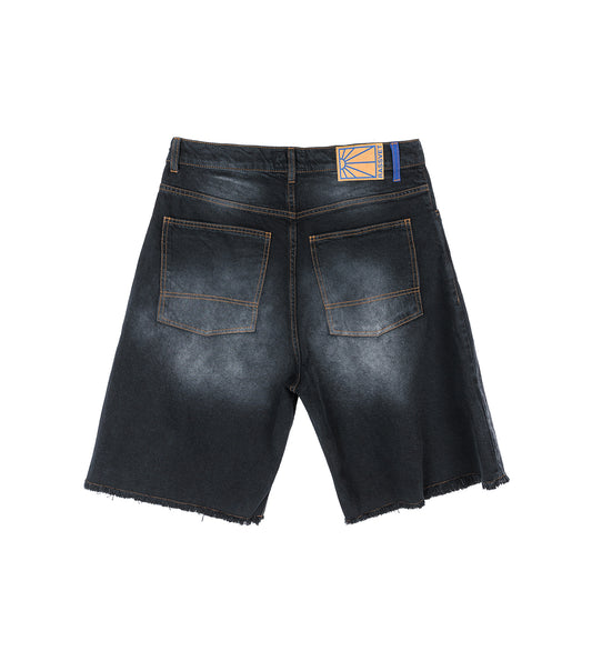 SUN DYED BAGGY DENIM SHORTS BLACK