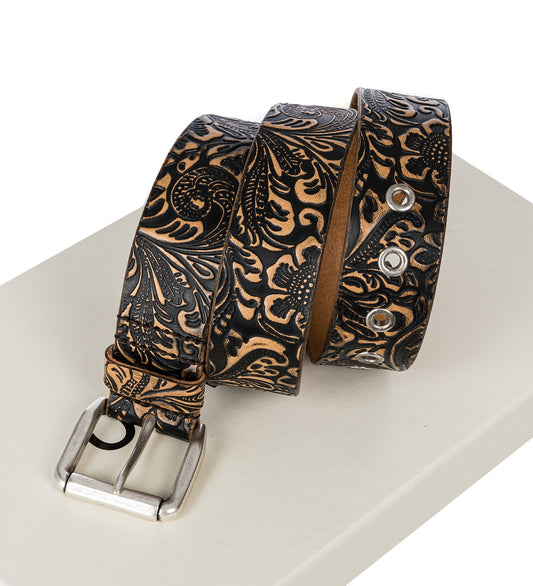 4CM BELT PAISLEY BLACK VINTAGE LEATHER
