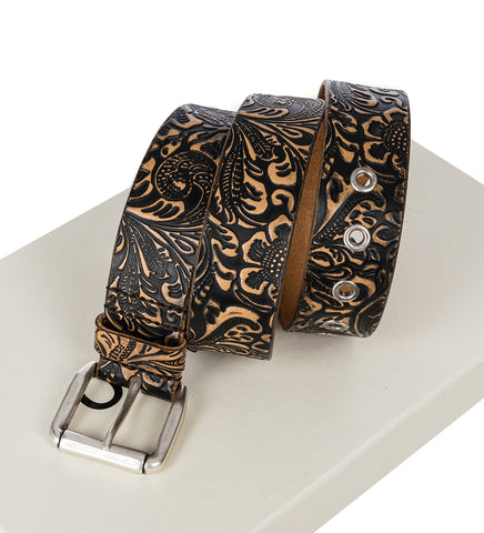 4CM BELT PAISLEY BLACK VINTAGE LEATHER
