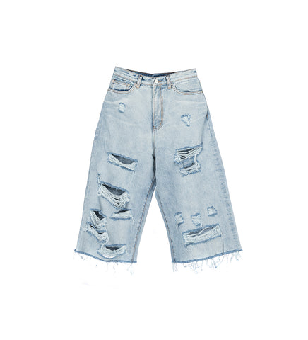 DESTROYED JEAN SHORTS LIGHT WASH