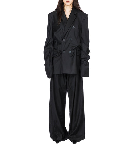 FOLDED WOOL TROUSERS BLACK