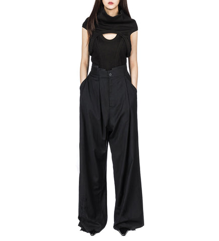 FOLDED WOOL TROUSERS BLACK