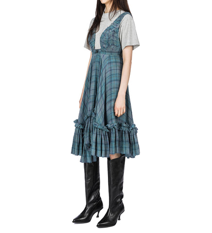 CHECKED STRAPPED-IN DRESS GREY/BEIGE