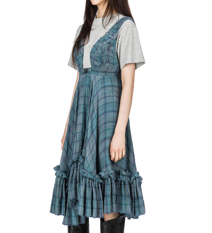 CHECKED STRAPPED-IN DRESS GREY/BEIGE