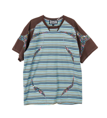 SPORT JERSEY T-SHIRT BLUE/BROWN STRIPES