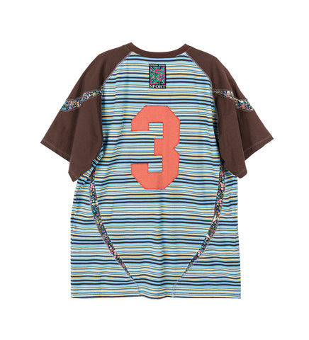 SPORT JERSEY T-SHIRT BLUE/BROWN STRIPES