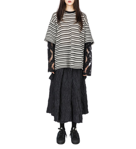 DOUBLE LAYERED SLEEVES PULLOVER BLACK/YVORY