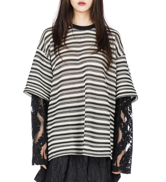 DOUBLE LAYERED SLEEVES PULLOVER BLACK/YVORY