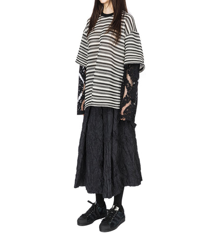 DOUBLE LAYERED SLEEVES PULLOVER BLACK/YVORY