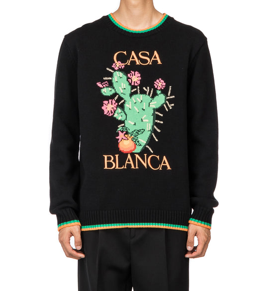 INTARSIA SWEATER CACTUS ET ORANGE BLACK