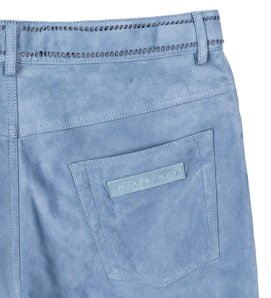 SUEDE PANTS WITH CUT-OUT DETAILING DUSK BLUE