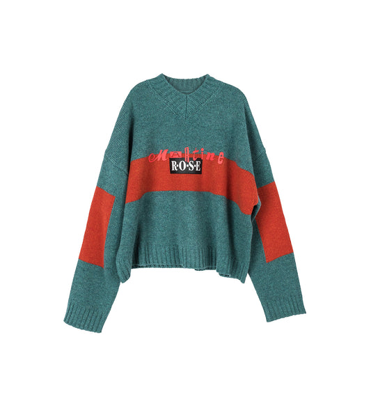 OVERSIZED V-NECK JUMPER GREEN RUST