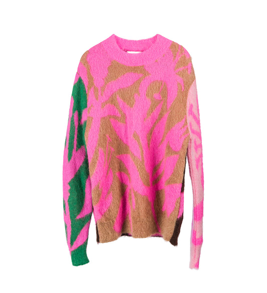 FLOWER SHADOW KNIT CREW NECK PINK MULTI