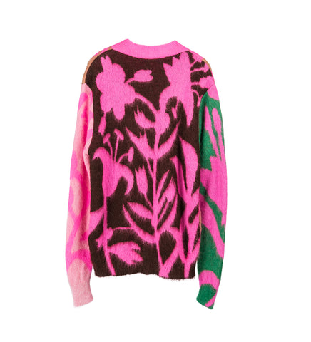 FLOWER SHADOW KNIT CREW NECK PINK MULTI