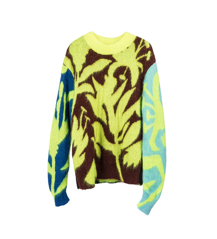 FLOWER SHADOW KNIT CREW NECK YELLOW MULTI