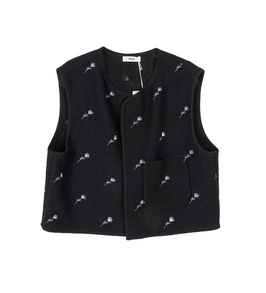 WALKER GILET UTILITY BLACAK FLOWERS FELTED