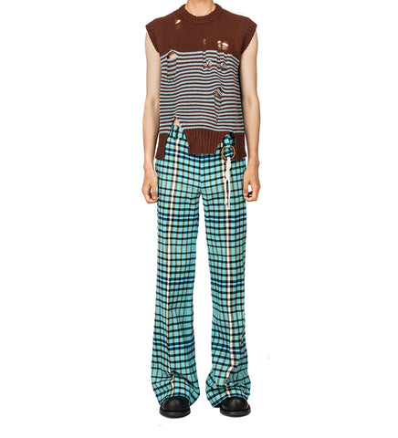 GOLDEN TROUSERS GREEN BLURRY SEERSUCKER