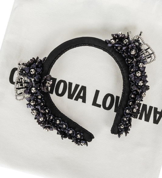 BEADED BUTTERFLY HEADBAND BLACK