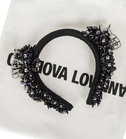 BEADED BUTTERFLY HEADBAND BLACK