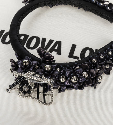 BEADED BUTTERFLY HEADBAND BLACK