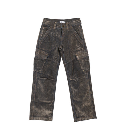 FLOCKED DENIM WORKWEAER PANTS BROWN