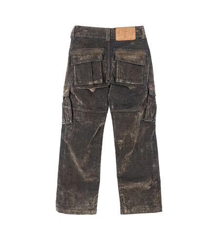 FLOCKED DENIM WORKWEAER PANTS BROWN