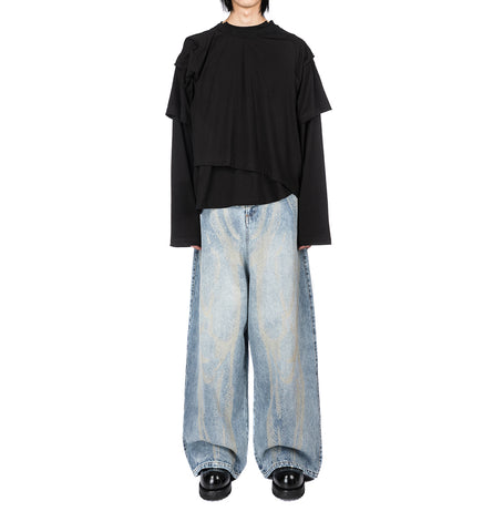 LASER ETCHED JEANS LIGHT WASH BLUE
