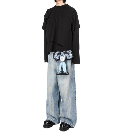 LASER ETCHED JEANS LIGHT WASH BLUE