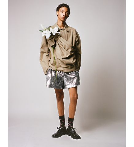 GATHERED FLOWER SASH JACKET KHAKI