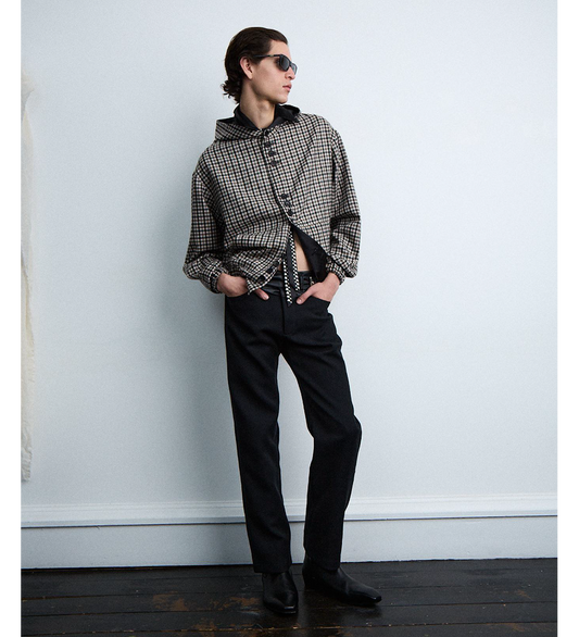 DOUBLE BELT BOOT CUT TROUSERS V1 BLACK