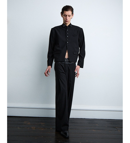 DOUBLE LEATHER BELT PLEATED TROUSERS V1 BLACK