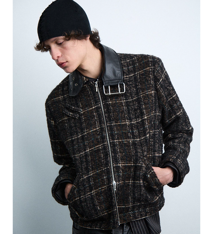 DETACHABLE COLLAR-BELT WOOL JACKET BLACK/BROWN/BEIGE/BLUE