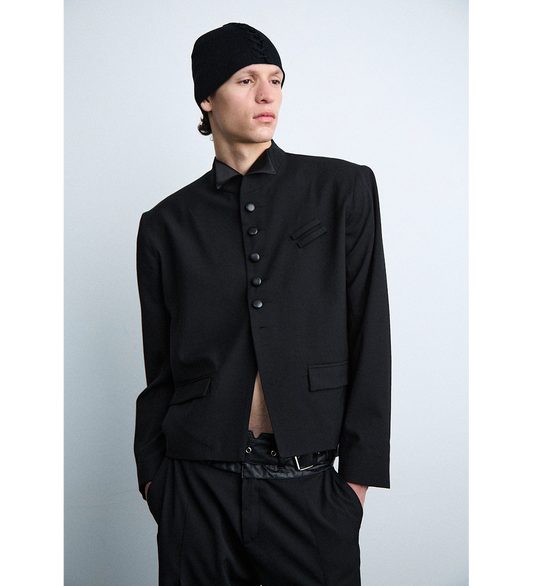WING TIP COLLAR BLAZER BLACK