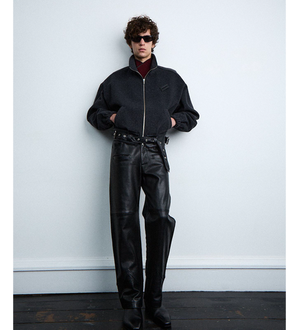ALLIANCE BELTED WOOL JACKET DARK GREY/BLACK