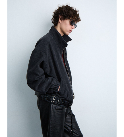 ALLIANCE BELTED WOOL JACKET DARK GREY/BLACK