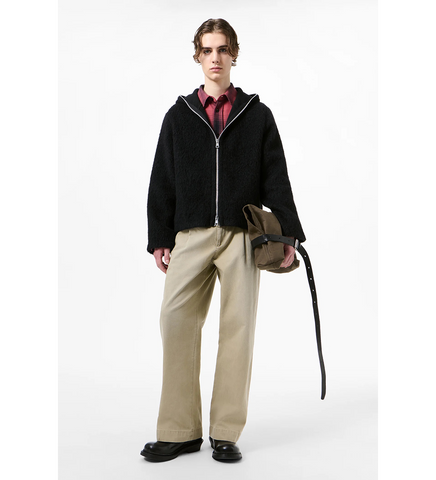 FULL ZIP HOOD BLACK HAIRY WOOL