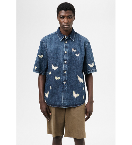 BEYOND SHIRT SHORTSLEEVE WESTERN BLUE BUTTERFLY