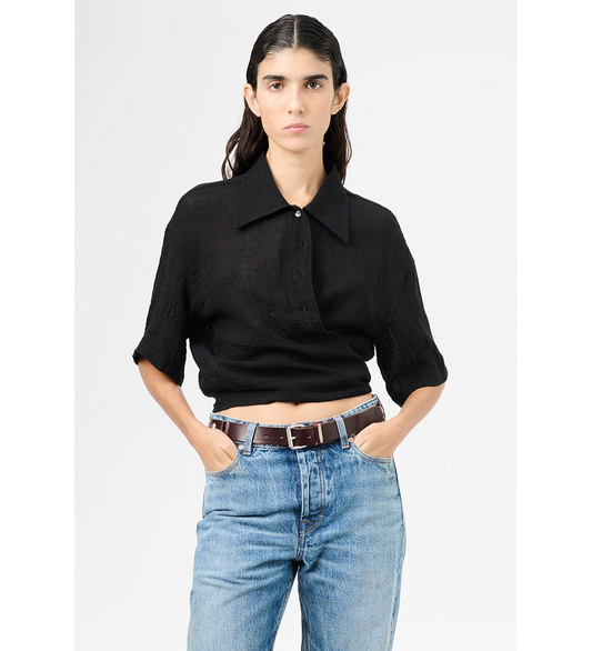 NANNAS SHIRT SHORTSLEEVE BLACK SPARSE CREPE WEAVE